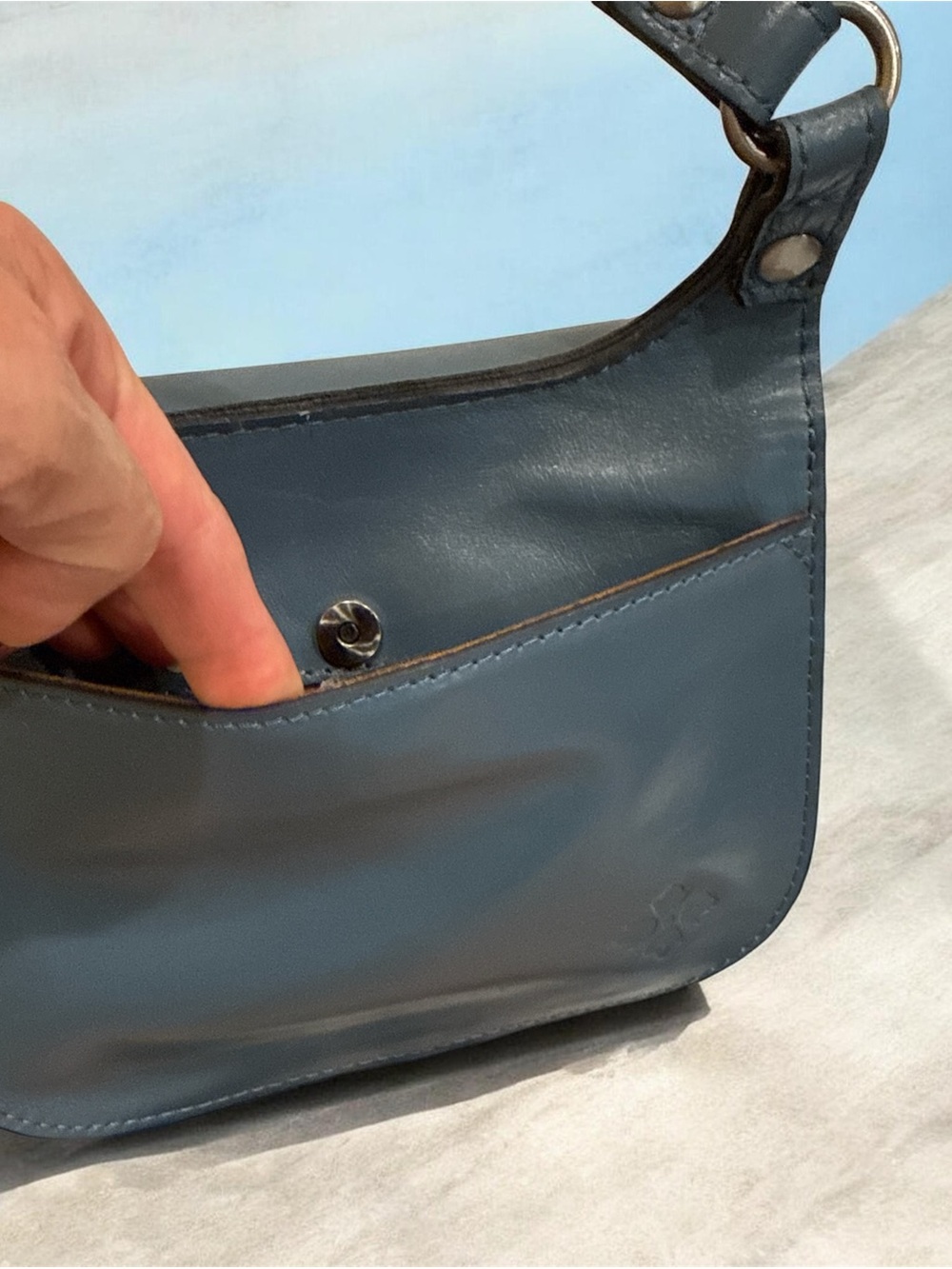 Patricia Nash Claretta mirage Blue leather Saddle Crossbody - Picture 5 of 8